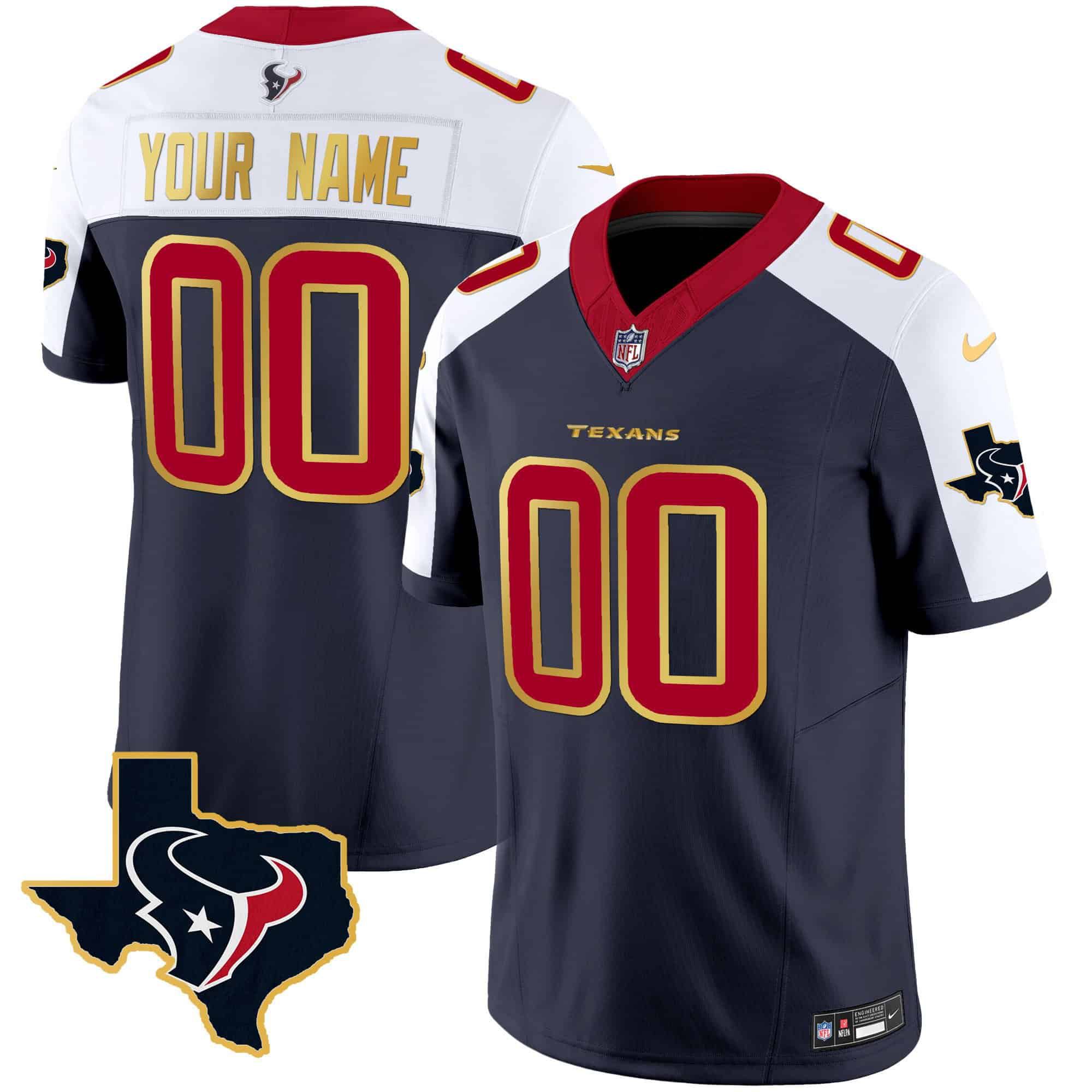 Men Houston Texans Dark blue Gold 2024 Nike Trim Vapor Custom NFL Jersey->customized nfl jersey->Custom Jersey